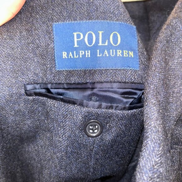 polo ralph lauren AS NEW navy blue herringbone tweed blazer jacket 40 L - Picture 8 of 8